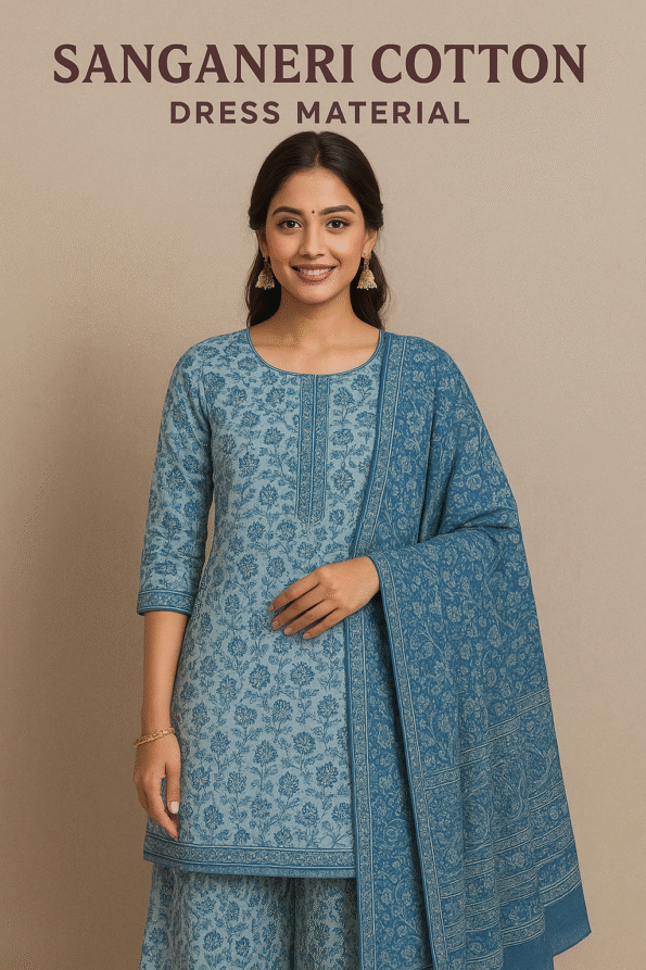 Kota Doria suit with Dupatta in blue with handwoven borders