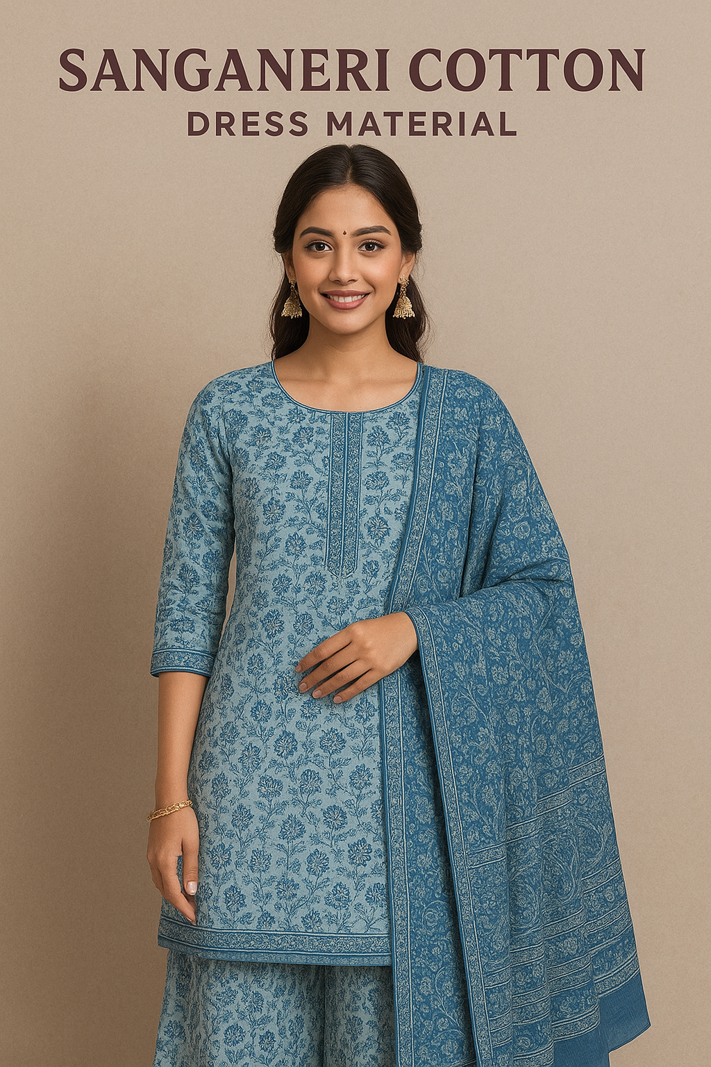 Kota Doria suit with Dupatta in blue with handwoven borders