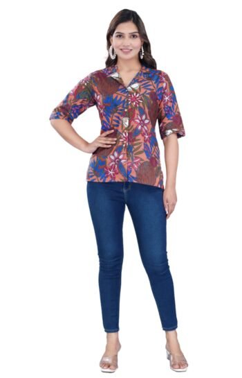 Casual Printed Shirt (Orange and bule mixed)