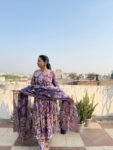 Purple colour cotton suit with cotton dupatta