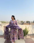 Purple colour cotton suit with cotton dupatta